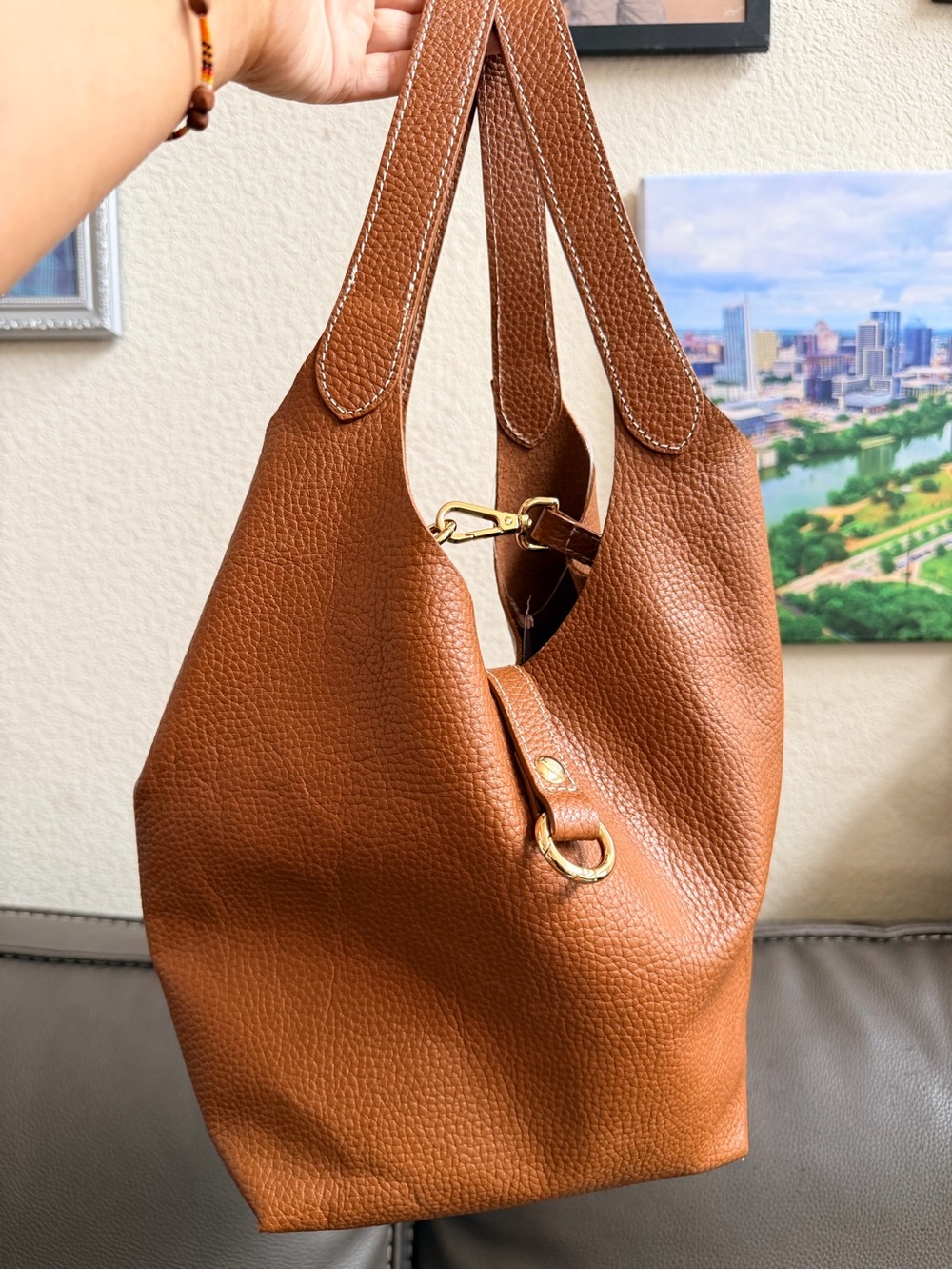 Brown Pebbled Leather Hobo Bag - Women